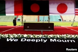 A coffin containing the body of a victim who was killed in the attack on the Holey Artisan Bakery and the O'Kitchen Restaurant, is pictured during a memorial ceremony in Dhaka, Bangladesh, July 4, 2016.