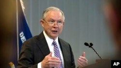 Attorney General Jeff Sessions speaks about "the crisis facing our asylum system" at the Executive Office for Immigration Review in Falls Church, Virginia, October 12, 2017.