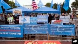 East Turkistan Awakening Movement holds a rally outside the White House against the Chinese Communist Party (CCP) to coincide with the 73rd National Day of the People's Republic of China in Washington, Oct. 1, 2022. 