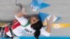 Iranian athlete Elnaz Rekabi competes during the women's Boulder & Lead final during the IFSC Climbing Asian Championships in Seoul, South Korea, Oct. 16, 2022. (Rhea Khang/International Federation of Sport Climbing via AP)