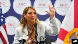 Republican National Committee Chairwoman Ronna McDaniel speaks during a Get Out to Vote rally Oct. 18, 2022, in Tampa, Florida. 