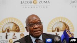 FILE - Former South African President Jacob Zuma speaks during a press conference at The Maslow Hotel in Sandton, Johannesburg commercial hub, Oct. 22, 2022.