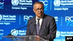FILE - Director-General of the World Health Organization Tedros Adhanom Ghebreyesus delivers a speech on Sept. 12, 2022, in Tel Aviv, Israel. Despite the many health challenges and threats in the world in 2022, he said there are many reasons for hope.
