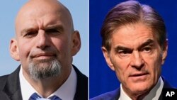 FILE - This combination of file photos shows Democratic Senate candidates Pennsylvania Lt. Gov. John Fetterman, left, and Republican Dr. Mehmet Oz in 2022.