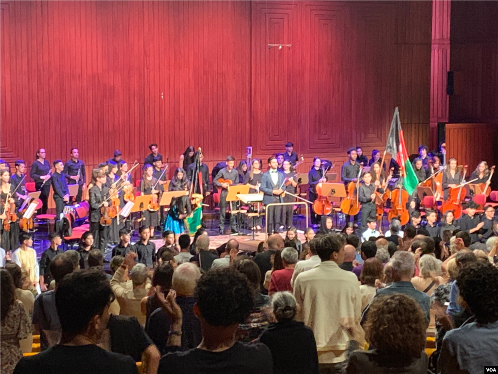 The Afghan National Institute of Music in their first public concert since fleeing Afghanistan, at the "Symphony of Courage" premiere. 