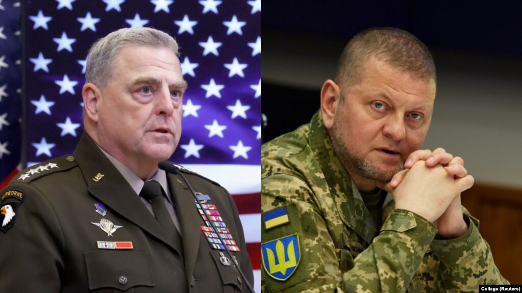 合成照片：美国参谋长联席会议主席米利上将(左)与乌克兰武装部队总司令扎卢日内上将。(photo:VOA)