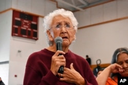 FILE - Rosalie Whirlwind Soldier talks about the abuse she suffered at a Native American boarding school on the Rosebud Sioux Reservation in Mission, S.D., Oct. 15, 2022.