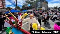 Thai tradition drummers perform during the Little Thailand Way street co-naming ceremony in the Queens borough of New York.(Sept 24, 2022)