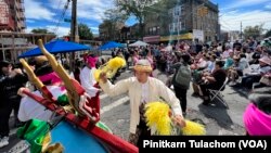 Thai tradition drummers perform during the Little Thailand Way street co-naming ceremony in the Queens borough of New York.(Sept 24, 2022)