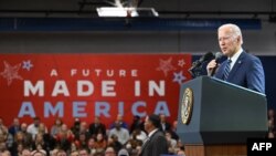 조 바이든 미국 대통령이 27일 뉴욕주 시라큐스에서 연설하고 있다. (자료사진)