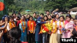 রাঙামাটিতে সাফজয়ী ৫ নারী ফুটবলারের উষ্ণ সংবর্ধনা