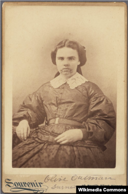 This c. 1860 Cabinet card photograph shows Olive Oatman, orphaned and raised by the Mojave, who tattooed her according to tribal custom.