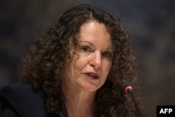 FILE - U.S. Ambassador to the United Nations Human Rights Council Michele Taylor delivers a speech in Geneva, Aug. 11, 2022.