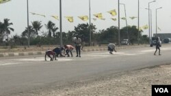 Angola: Pessoas apanham arroz na estrada em Benguela