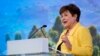 FILE - International Monetary Fund managing director Kristalina Georgieva speaks in Washington, Oct. 10, 2022. Representatives of the IMF, World Bank, and Beijing's finance ministry recently participated in a meeting to discuss debt restructuring for low-income countries.