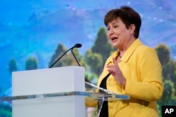 International Monetary Fund managing director Kristalina Georgieva speaks at the 2022 Annual Meetings of the International Monetary Fund and the World Bank Group, Oct. 10, 2022, in Washington.