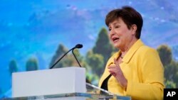FILE - International Monetary Fund managing director Kristalina Georgieva speaks in Washington, Oct. 10, 2022. Representatives of the IMF, World Bank, and Beijing’s finance ministry recently participated in a meeting to discuss debt restructuring for low-income countries.