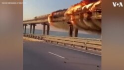 Fire Burns on Crimean Bridge After Blast 