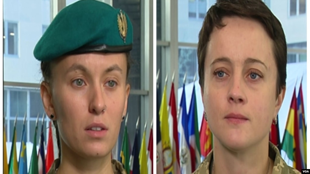 Yaryna Chornoguz, left, and Daria Zubenko are members of the Ukrainian armed forces.