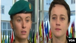 Yaryna Chornoguz, left, and Daria Zubenko are members of the Ukrainian armed forces.