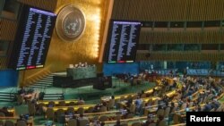 Итоги голосования на 11-й специальной сессии ГА ООН по резолюции, осуждающей аннексию украинских регионов Россией. Нью-Йорк, 12 октября 2022.