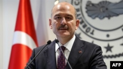 FILE - Turkish Interior Minister Suleyman Soylu speaks at a press conference in Ankara, April 22, 2019.