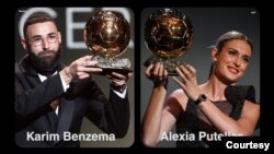 Vainqueurs masculins et féminins du Ballon d'Or, de gauche à droite, Karim Bemzema et Alexia Putellas.