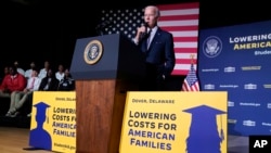 President Joe Biden speaks about student loan debt relief at Delaware State University, Oct. 21, 2022, in Dover, Del.