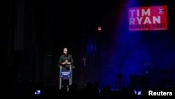 U.S. Senate Democratic candidate Tim Ryan speaks at a campaign event featuring a performance from Dave Matthews in Columbus, Ohio, Oct. 24, 2022. 