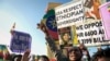 Ethiopians protest against what they say is interference by outsiders in the country's internal affairs, at a rally organized by the city administration in the capital Addis Ababa, Ethiopia, Oct. 22, 2022.