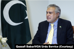 FILE - Pakistani Finance Minister Mohammad Ishaq Dar speaks with VOA at the Pakistan Embassy in Washington, D.C., Oct. 16, 2022.