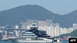 Luxury megayacht Nord, reportedly tied to Russian billionaire Alexei Mordashov, is seen anchored in Hong Kong waters, Oct. 12, 2022.