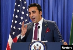 FILE - Pakistan's Foreign Minister Bilawal Bhutto Zardari speaks at the State Department in Washington, Sept. 26, 2022.