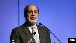 FILE - In this file photo taken on June 02, 2015 Former US Federal Reserve chairman Ben Bernanke speaks at the World Business Forum in Hong Kong. The 2022 Nobel Economics Prize was awarded to a US trio for their contributions on explaining the role of banks in the economy.