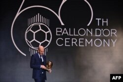 French former forward football player Zinedine Zidane arrives on stage before giving the Ballon d'Or award during the 2022 Ballon d'Or France Football award ceremony at the Theatre du Chatelet in Paris, Oct. 17, 2022.