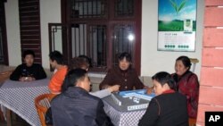 成都市民在“农家乐”打麻将