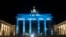 Germany's landmark the Brandenburg Gate is illuminated to mark the 75th anniversary of Victory Day and the end of World War II in Europe, in Berlin, Germany, May 8, 2020. 