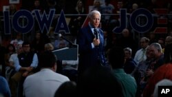 Democratic presidential candidate former Vice President Joe Biden speaks during a campaign event at Iowa Central Community College, Jan. 21, 2020, in Fort Dodge, Iowa. 