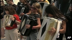 Students take a break from a week-long accordion competition to perform on the steps of the U.S. Capitol in August 2007.