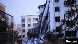 A damaged building is seen after explosions hit Liucheng county, Guangxi Zhuang Autonomous Region, China, Sept. 30, 2015.