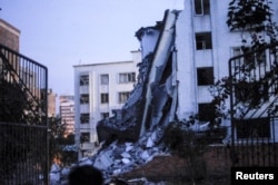 A damaged building is seen after explosions hit Liucheng county, Guangxi Zhuang Autonomous Region, China, Sept. 30, 2015.