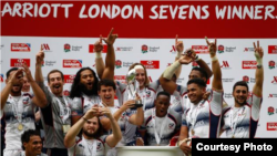 USA win their first-ever Sevens World Series Cup final by beating Australia at London’s Twickenham Stadium, May 17, 2015 (Photo Credit: World Rugby / Martin Seras Lima)