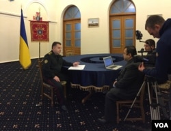 Ukraine's Defense Minister, General Stepan Poltorak, in a VOA interview, March 3, 2016. (Anna Pyatetska/VOA)