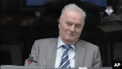 FILE - In this image taken from video former Bosnian Serb army commander Gen. Ratko Mladic smiles during his appearance at the Yugoslav war crimes tribunal, Jan. 28, 2014.