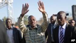 Forty year old opposition MDC leader Nelson Chamisa at a rally in Bindura.