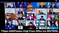 12일 마리오 드라기 이탈리아 총리 주재로 주요 20개국(G20) 화상 정상회의가 진행되고 있다.