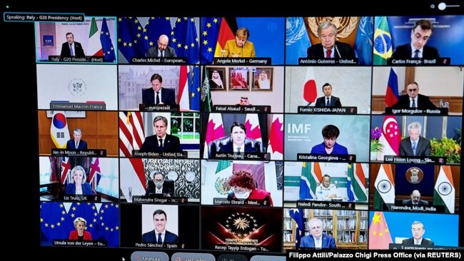 12일 마리오 드라기 이탈리아 총리 주재로 주요 20개국(G20) 화상 정상회의가 진행되고 있다.