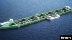 Norwegian salmon farming firm Nordlaks is proposing a design for a 400-metre long fish farm, as in this illustration, that would be able to withstand exposed seas, away from coastal areas where fish suffer from marine lice.