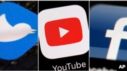 社交媒体推特、YouTube和脸书的标识