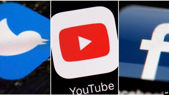 社交媒体推特、YouTube和脸书的标识